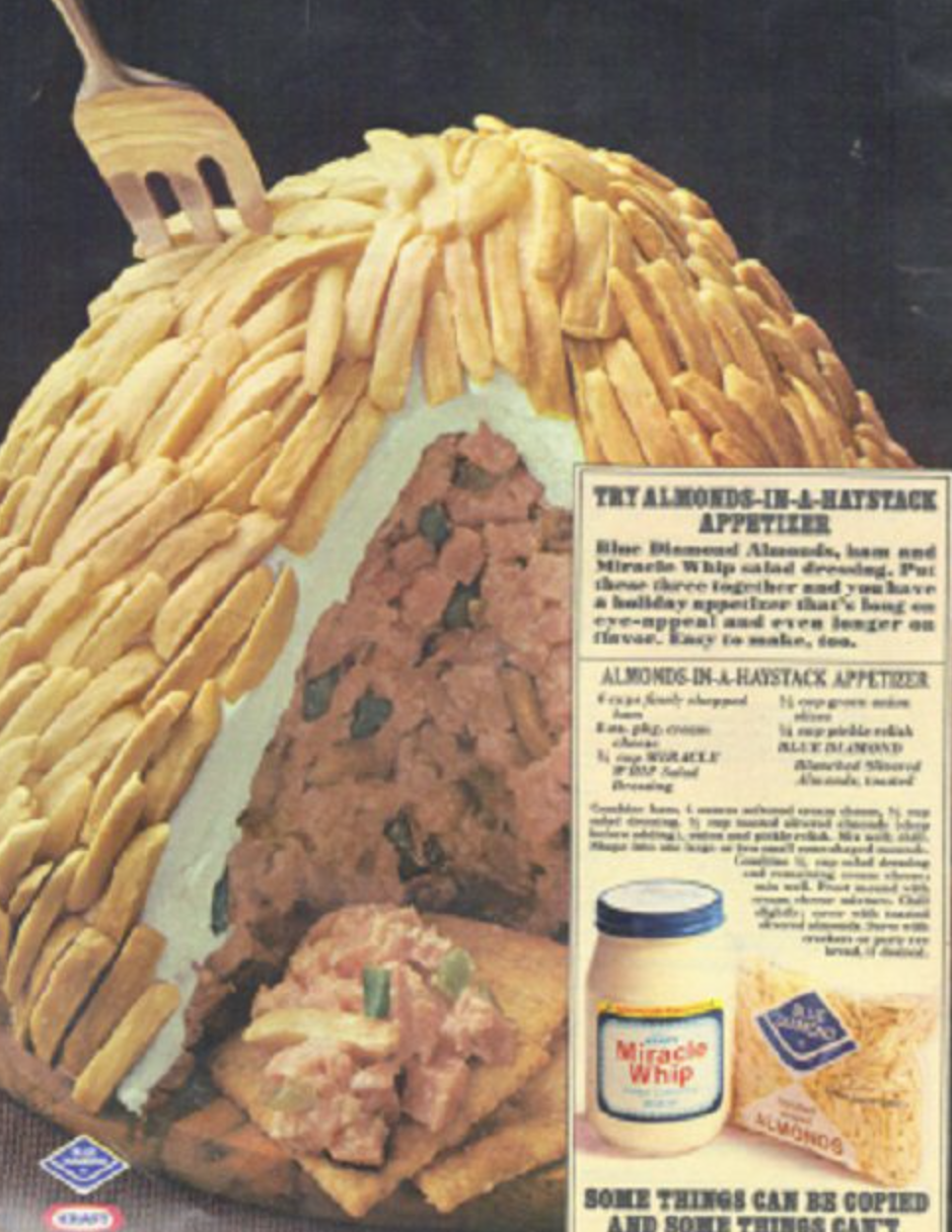 vintage 60s recipes - Try AlmondsInAHaystack Appetizer abullday appeter that's n eyeappeal and even lenger Almonds Inahaystack Appetizer Miracle Whip Some Things Can Be Copied And Some Things Can'T
